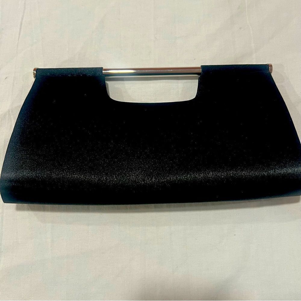 Elegant La Regale Black Satin Clutch Purse with Shoulder Strap